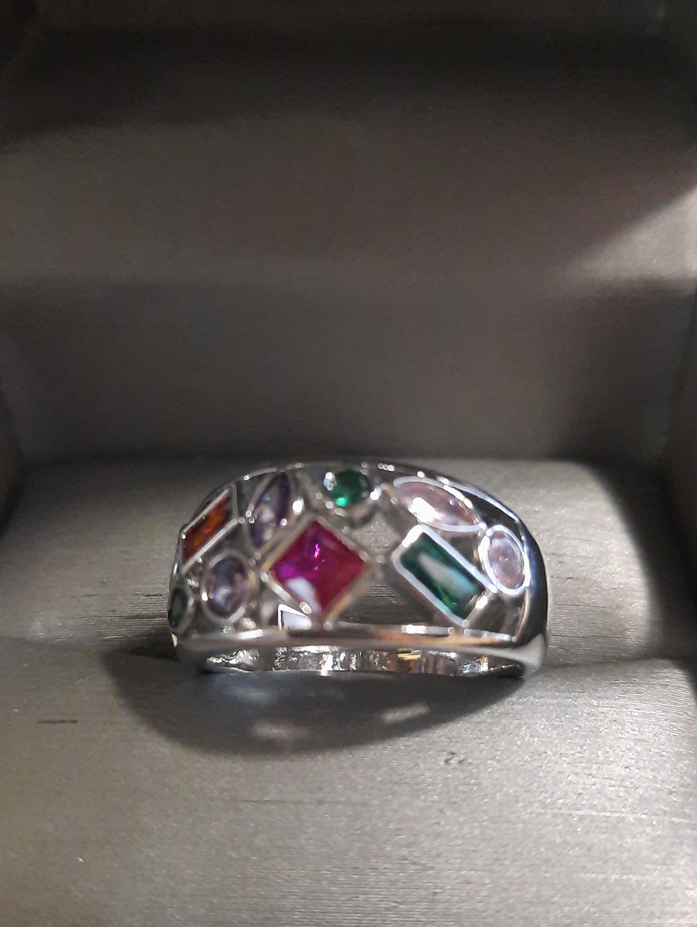 Sterling Silver Multicolor Gemstone Band Ring Size 9